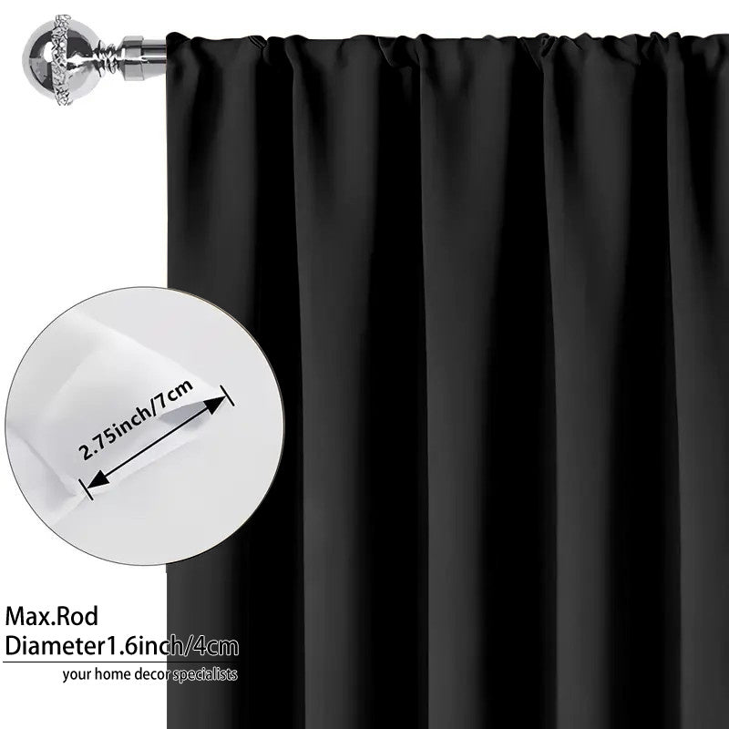 Blackout Curtains 4 Panel Set Rod Pocket – 100% Thermal Insulated Noise Reducing Solid Polyester, Laminated Lining, 7 Colors 7 Sizes