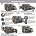 Loveseat Recliner Cover with Center Console – 4-Piece Set 100% Waterproof Dual Recliner Slipcover with Straps, Split Reclining Sofa Protector for Pets & Kids, Living Room Furniture Cover