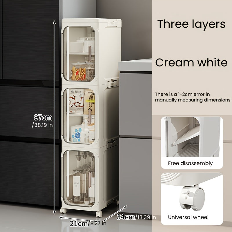 Bathroom Storage Cabinet 1 2 3 4 Tier Foldable Plastic Organizer with Doors and Shelves – Space-Saving Under Sink & Counter Solution
