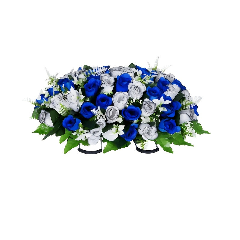 Artificial Cemetery Flowers for Grave with Saddles Silky Rose Bouquets with Vases Headstone Flower Saddle Memorial Day Outdoor Grave Headstone Decoration