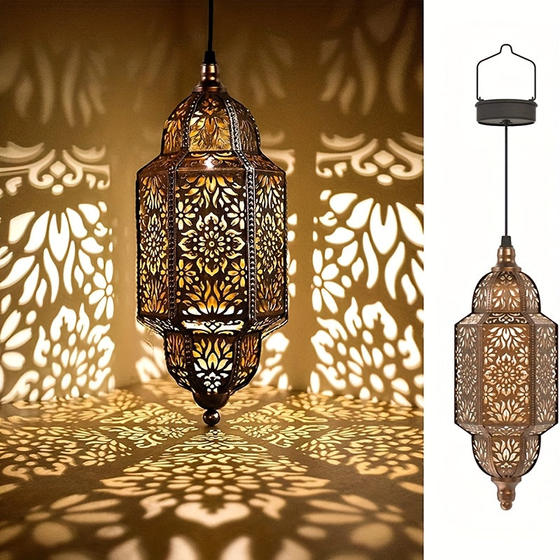 Solar Moroccan Lanterns Outdoor Set of 2 – Multicolor IP54 Waterproof Hanging Lights with Cut-Out Design for Garden, Patio, Pathway & Halloween Decor, Auto Dusk-to-Dawn Sensing