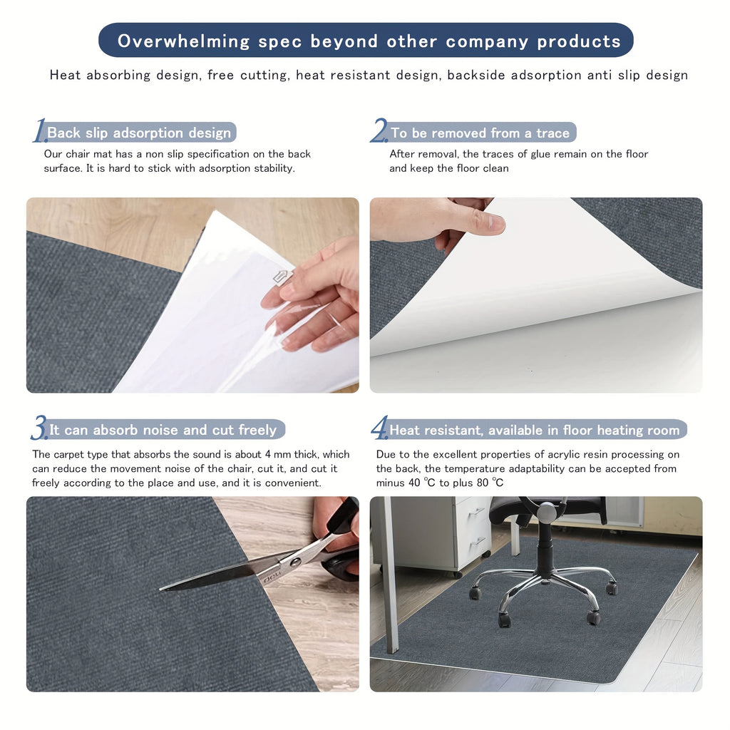 Office Chair Mat Floor Protector – Anti-Slip Desk Chair Rug Pad for Carpet & Hardwood Floors, 3 Sizes, Black, Brown & Dark Gray