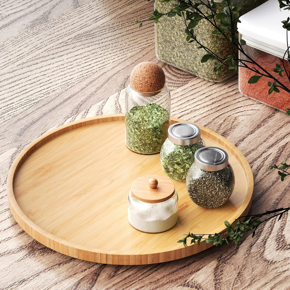 Lazy Susan Organizer Spinning Spice Rack Wooden Turntable Non-Slip for Kitchen Cabinet & Countertop - 9.84 & 11.81 Inch