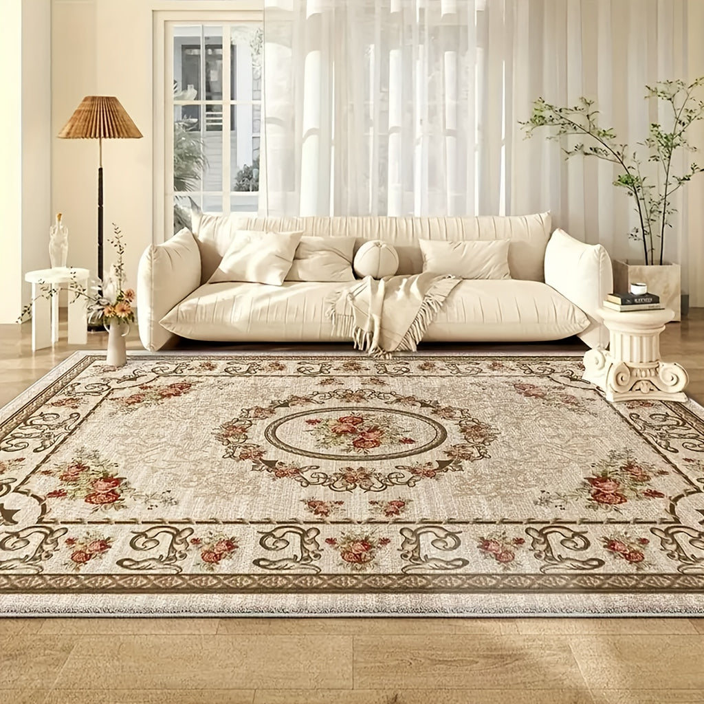 Floral Anti-Slip Area Rug Washable 1000g Thick Modern Light Pattern Carpet for Living Room Bedroom Dining Room Home Office Outdoor Camping