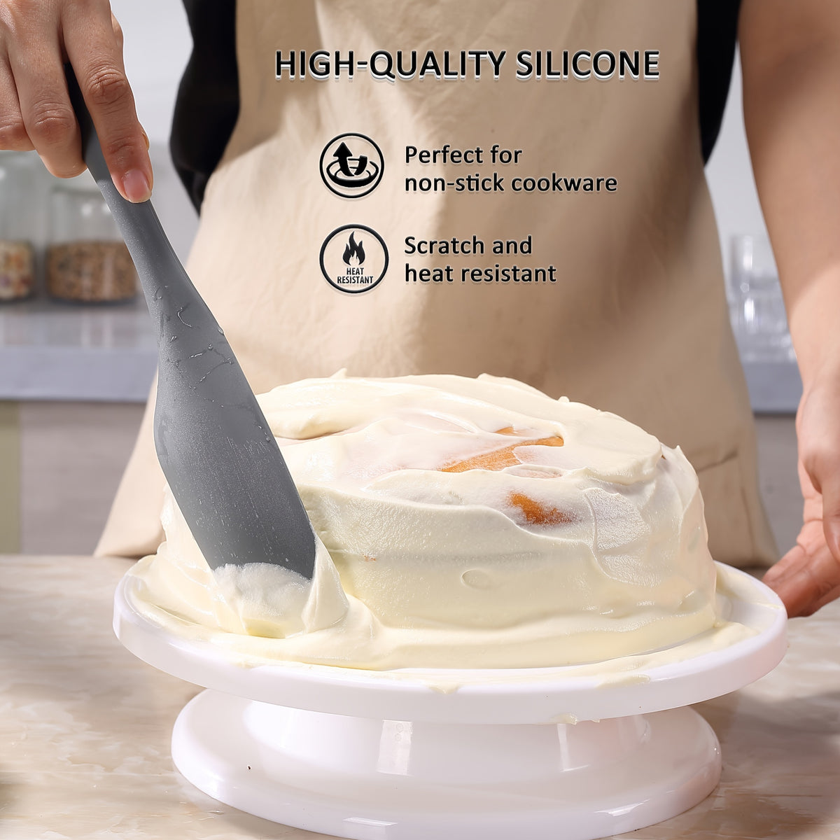 7-Piece Silicone Spurtle & Spatula Set – Heat-Resistant Cooking Utensils for Nonstick Cookware, Multi-Use Kitchen Tools for Serving, Baking, Whisking, Scooping & Spreading, Light Gray