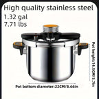 Stainless Steel Pressure Cooker Fast Cooking with One-Touch Locking Lid, Safety Valve & Pressure Gauge – Induction & Gas Compatible for Indoor Outdoor Use