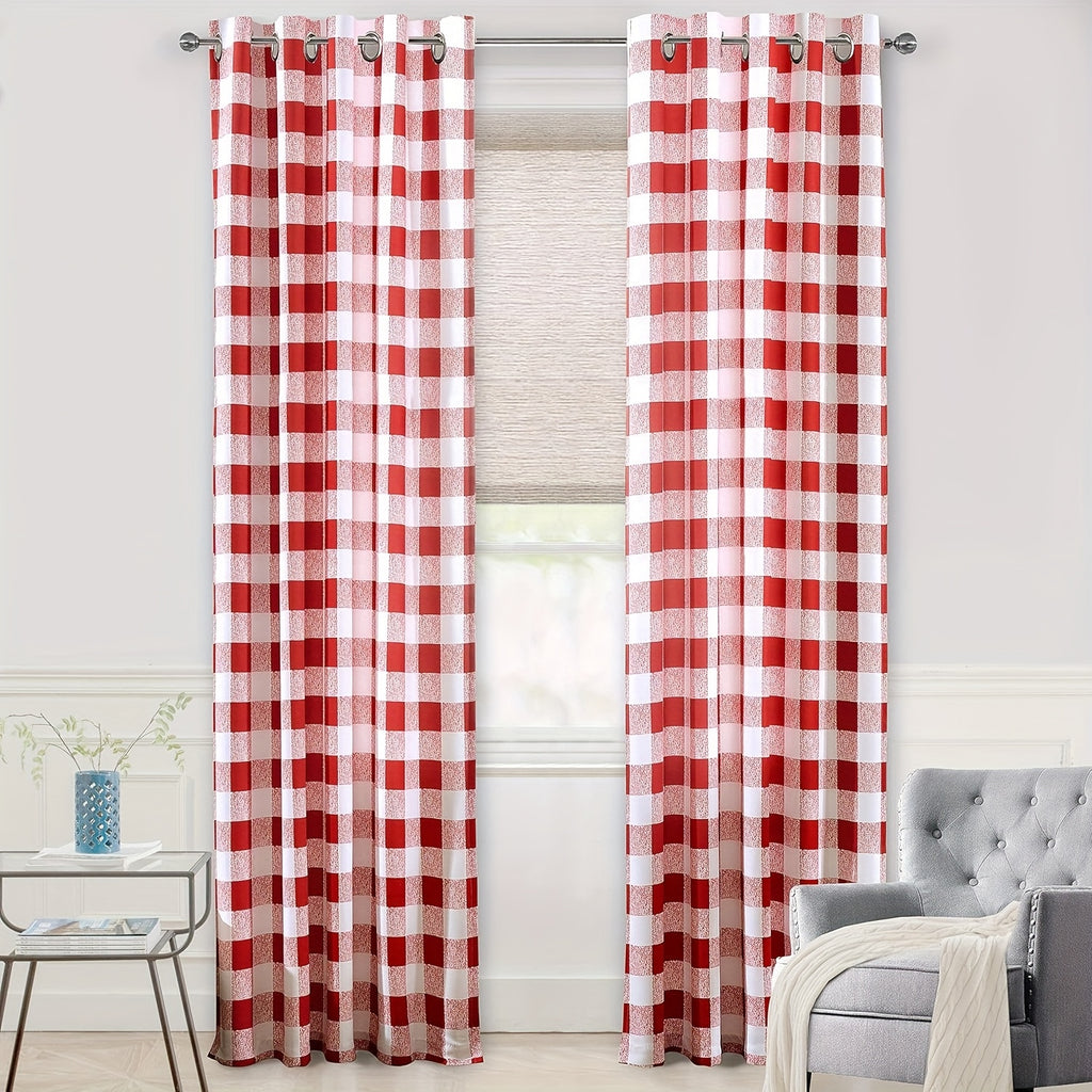 Buffalo Plaid Blackout Curtains Farmhouse Thermal Insulated Drapes | Room Darkening Window Panels for Bedroom Dining Room, 9 Colors 14 Sizes, Single or 2-Panel Set