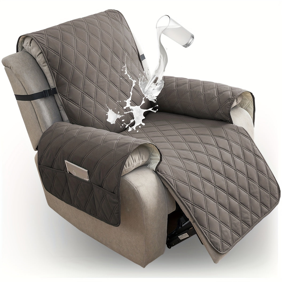 Quilted Recliner Sofa Cover Anti-Slip Wear-Resistant 4-Layer Fabric Dual Side Pockets Machine Washable Pet Home Bedroom Living Room 10 Colors 2 Sizes