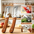 Vegetable Peeler Set 4-Piece Wooden Handle Stainless Steel Wide Blade – 3-in-1 Peeler Shredder & Bottle Opener for Potato Carrot, Kitchen Camping Travel Holiday Banquet Tool