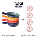 Bohemian Noodle Bowl Set with Lids Microwave Dishwasher & Oven Safe – Ceramic Soup Salad Fruit Meal Prep Bowls for Home, Office & Travel – 4 or 8 Piece