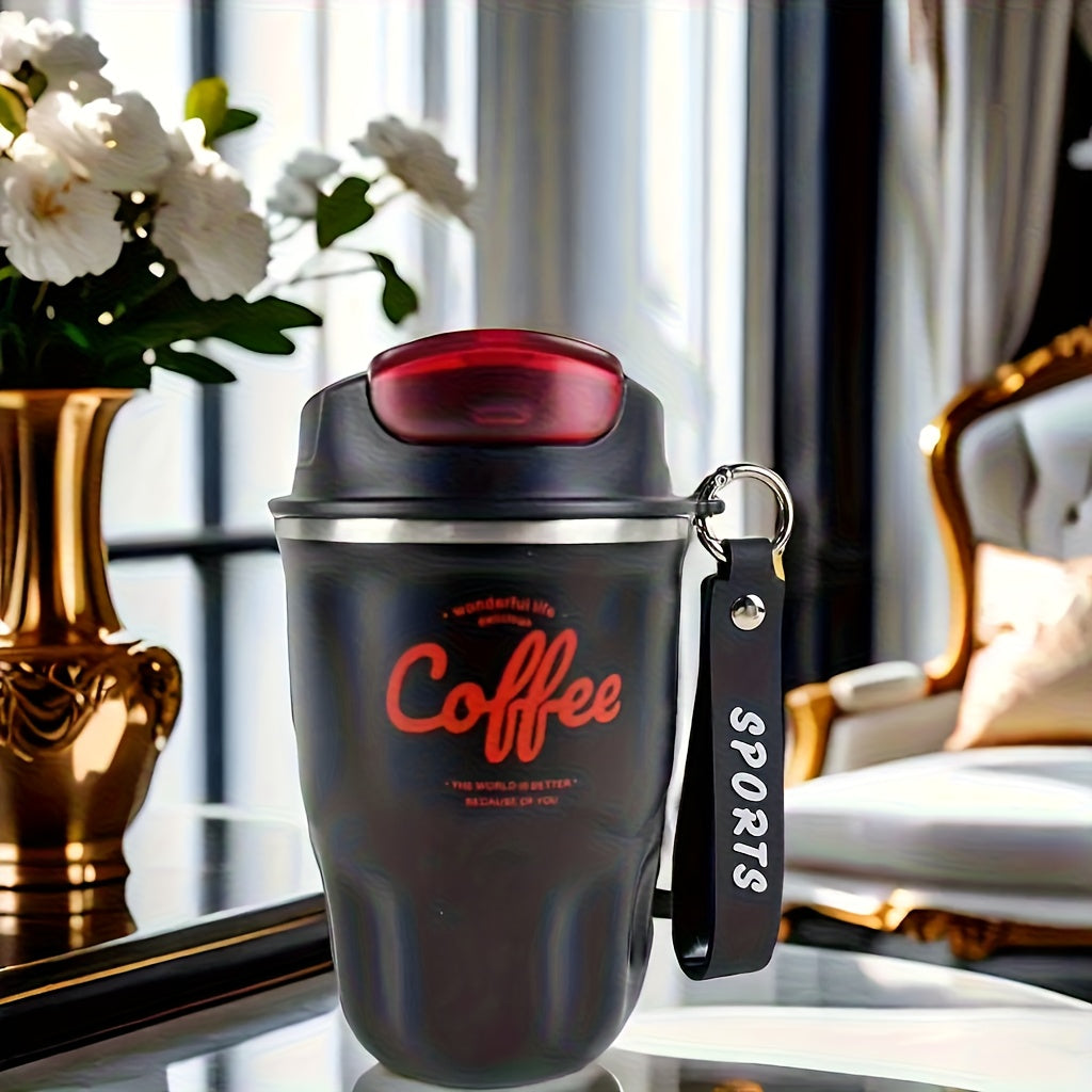 Vacuum Insulated Travel Coffee Mug 12oz – 316 Stainless Steel Double-Wall Tumbler with Carrying Strap, Keeps Hot & Cold 12+ Hours, Dishwasher Safe