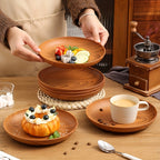10-Piece Wood Grain Dinner Plates Set 7.8 Inch Thickened Plastic Plates Salad Breakfast Serving Trays Family Dining Multi-Use