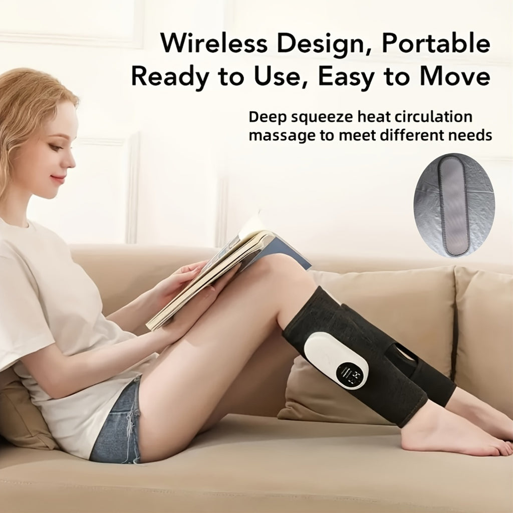 Cordless Air Compression Leg Massager Circular Calf Press 3 Intensities for Feet Legs Thighs Knees Easy to Use Gray Gift for Mom Dad