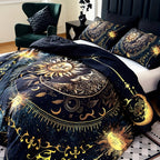 Celestial Sun Moon Duvet Cover Set 3 Piece - Soft Breathable Galaxy Planet Print Bedding Twin Full Queen King Dorm Bedroom No Insert