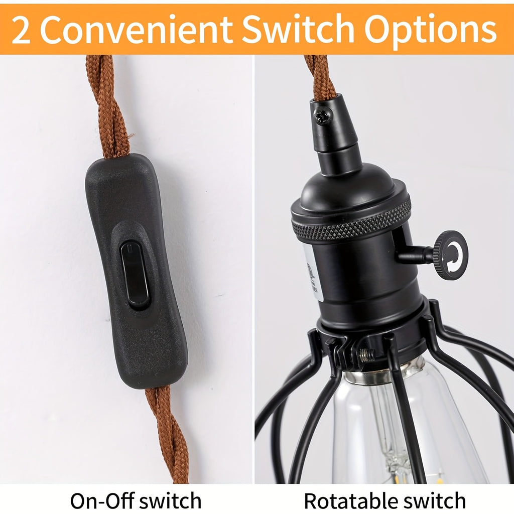 Plug-In Wall Sconces Farmhouse Rustic Metal Cage with Wooden Bracket – Hanging Lamps That Plug Into Wall Outlet for Bedroom, Living Room & Headboard – 1 or 2 Pack