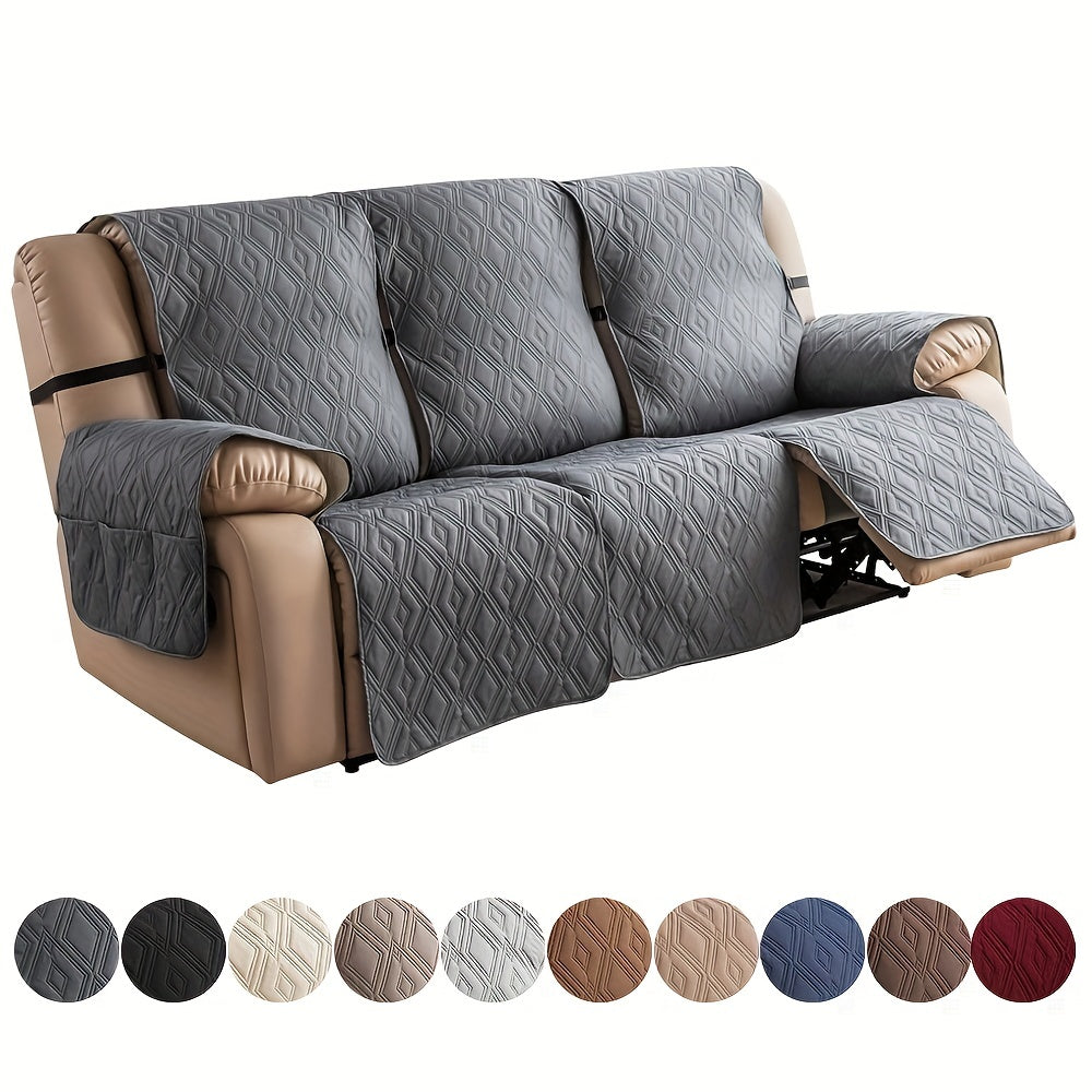 Recliner Sofa Cover Set 3-Piece Non-Slip Couch Covers for 3-Cushion Reclining Couch – Washable Furniture Protector with Elastic Straps for Pets & Dogs, Knit Fabric Slipcover for Living Room