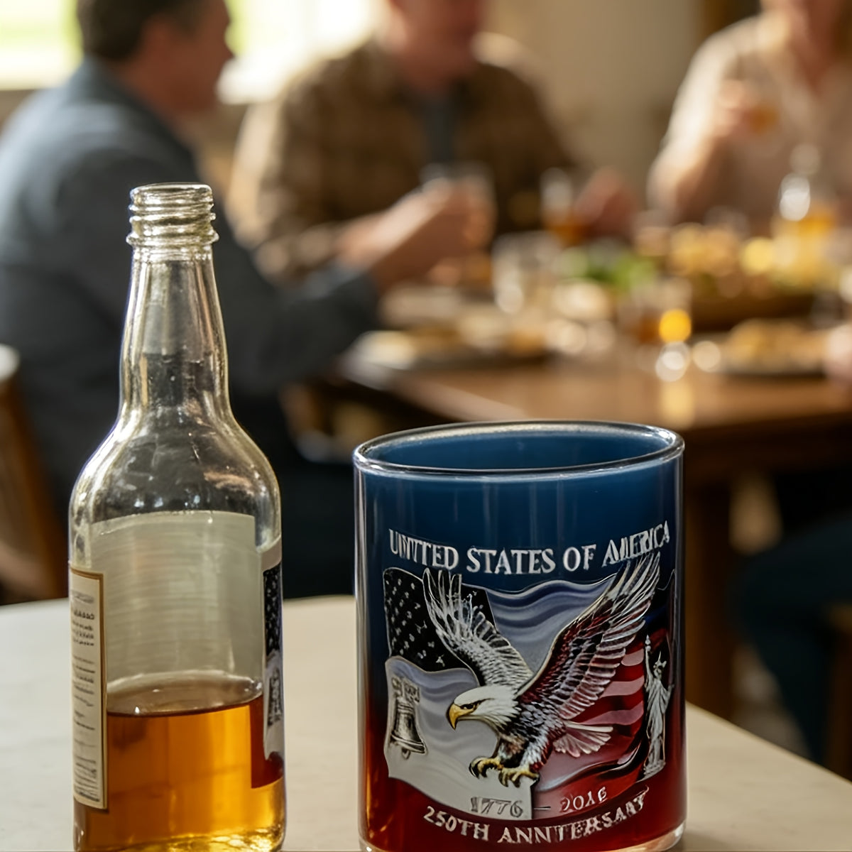 US 250th Anniversary Whiskey Decanter & Glass Bottle Set 2-Piece – Patriotic Commemorative Barware Gift for Father's Day, July 4th & Home Bar Decor