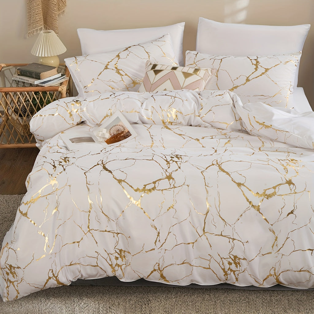 Duvet Cover Set Queen King Twin Full - Bronzing Texture Soft Breathable Bedding, 3-Piece with Pillowcases, All-Season Luxury Bedroom Decor, White Khaki Black
