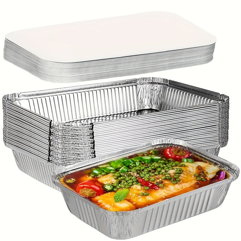 Disposable Aluminum Foil Pans 30 Pack with Lids – Square Tin Foil Meal Prep Containers for Oven, BBQ & Baking | Thick Heavy-Duty Takeaway Boxes