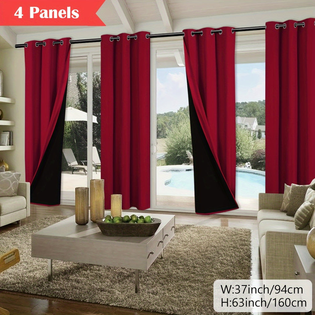 100% Blackout Curtains 4-Panel – Coated Lining Grommet Top for Total Darkness, Privacy Drapes for Bedroom Living Room Kitchen Bathroom, 8 Colors 9 Sizes