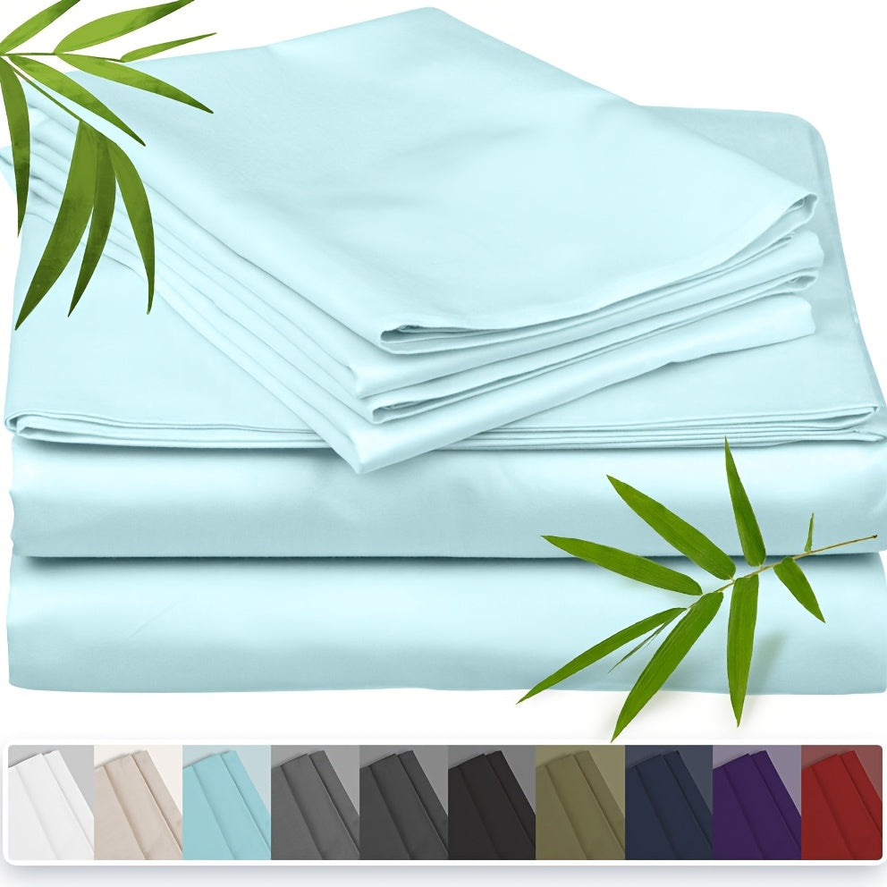 Bamboo Cooling Bed Sheet Set with Deep Pocket Fitted Sheet & Pillowcases – Breathable Soft Bedding for Hot Sleepers, Queen King Full Cal King Twin