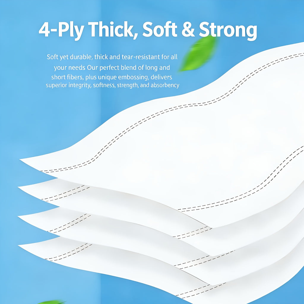 Ultra Soft Toilet Paper 4-Ply Thick Undyed Tissue Rolls, No Lint No Crumbs, Premium Bathroom Tissue for Home Hotel Office, Available in 1, 2 & 6 Roll Packs