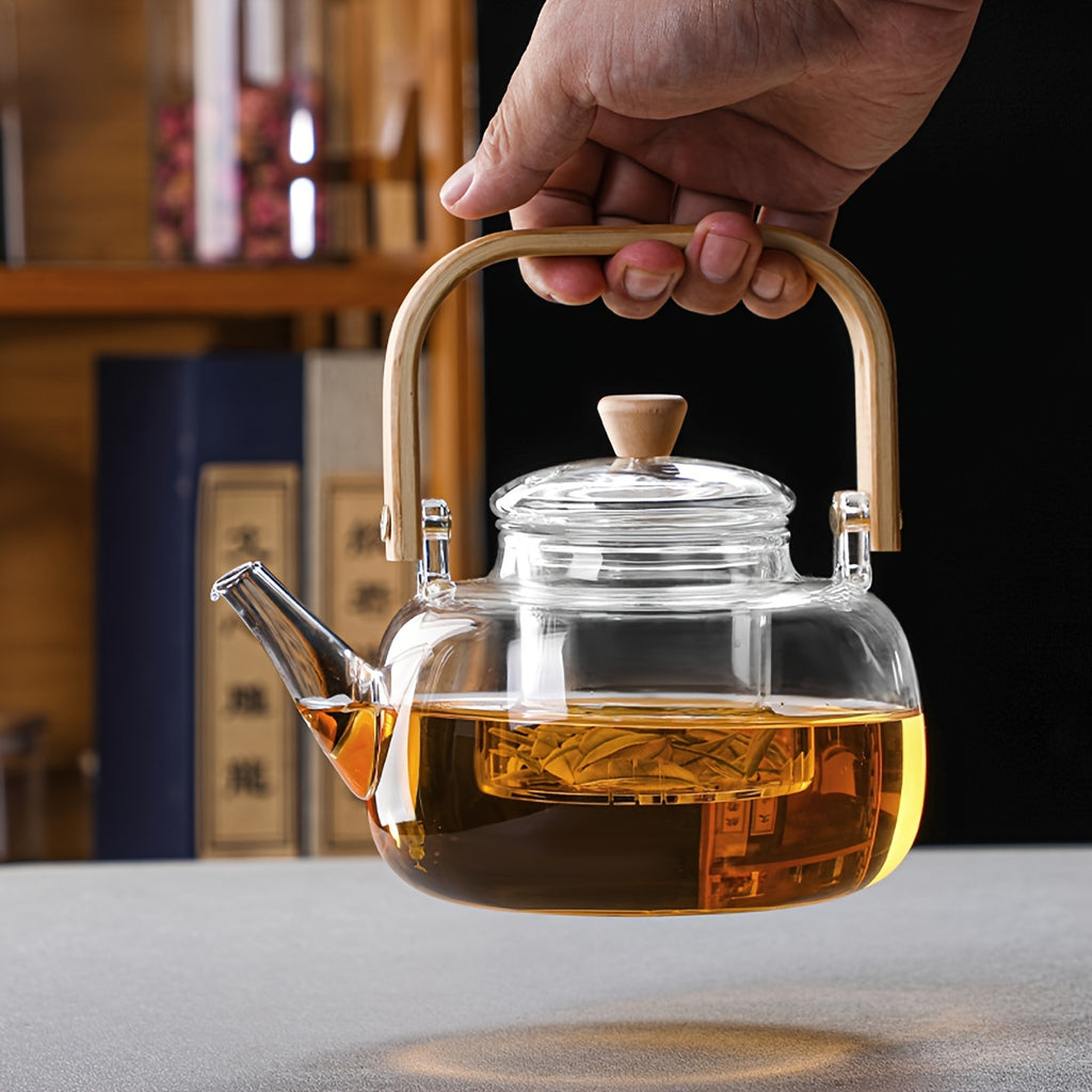 Glass Teapot with Removable Infuser 1000ml 33.81oz High Borosilicate Stovetop Safe for Open Flame & Electric Cooktop Loose Leaf & Herbal Tea Transparent