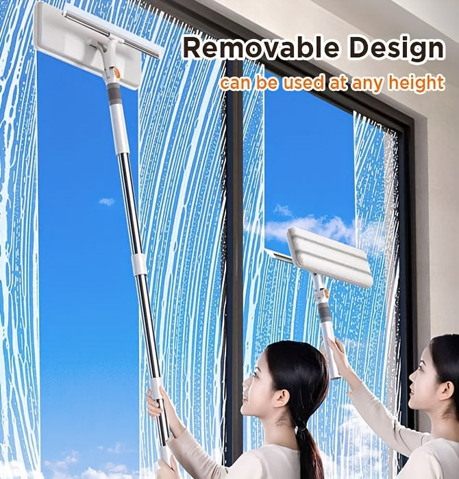 Window Squeegee Cleaner with Extendable Long Handle, 2-in-1 Scrubber & Squeegee Set for Glass, Car Windshield, Floors & High Windows – Streak-Free, Wet & Dry Use, Microfiber Cloth Included