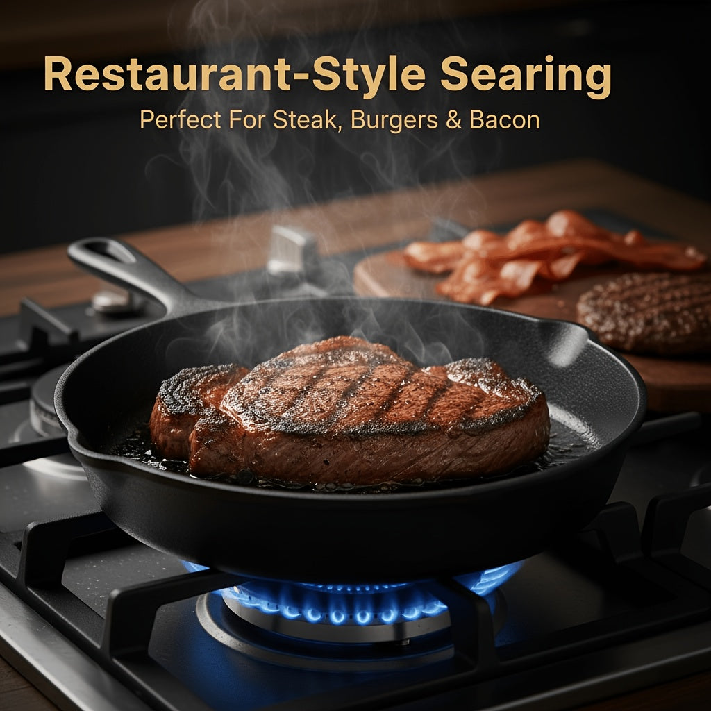 Pre-Seasoned Cast Iron Skillet Set 6” 8” 10” Heavy-Duty Pan for Frying Sauté Cooking & Pizza – Professional Restaurant Quality Cookware