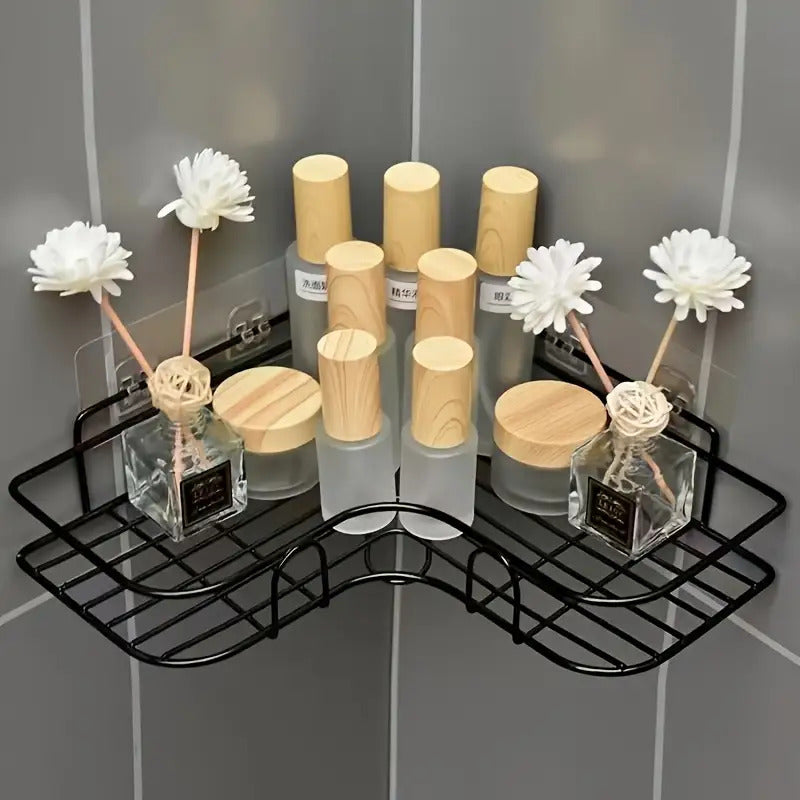 Corner Shower Shelf Wall Mounted Stainless Steel Bathroom Organizer, Multi-Compartment Caddy for Shampoo Conditioner Cosmetics, Anti-Rust Space-Saving Design, Black or White, Modern Shower Storage