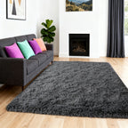Fluffy Shaggy Area Rug 4x6 High Pile Non-Slip for Bedroom, Living Room & Dining – Soft Fuzzy Plush Floor Carpet in Gray & Tie-Dye Rainbow
