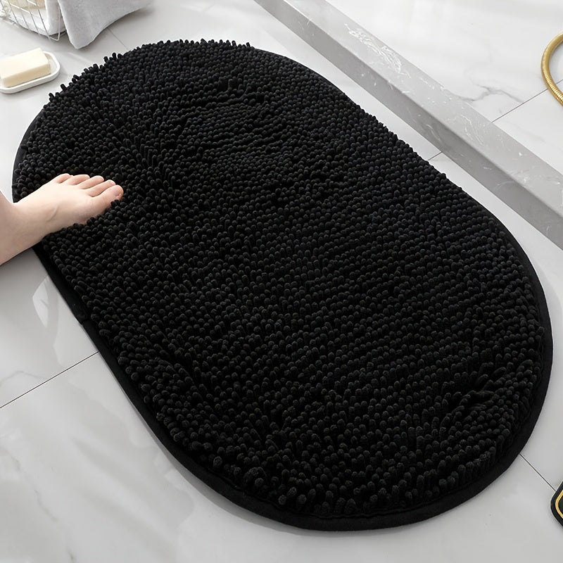 Chenille Oval Non-Slip Bathroom Mat Super Absorbent Soft Plush Floor Mat – Machine Washable, Anti-Slip Backing, 5 Colors 6 Sizes for Bathroom Kitchen Pet Use