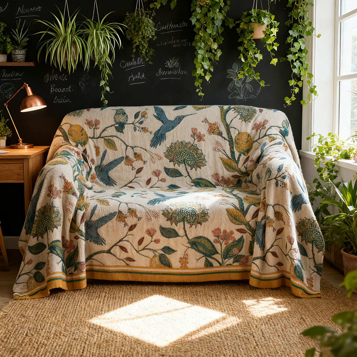 Boho Cotton Throw Blanket Twin Queen King – 100% Cotton Soft Luxury Reversible Quilt, Floral Lemon Print Farmhouse Bohemian Bed Blanket for All Seasons