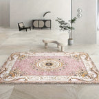 Luxury Velvet Floral Area Rug 852GSM Low Pile Machine Washable Non-Slip Vintage Checkered Design for Bedroom Living Room Dining Office 5 Sizes