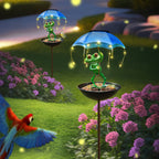 Solar Iron Frog with Umbrella Garden Statue – LED Solar Outdoor Light, Auto Dusk-to-Dawn, Bird Feeder Design for Patio, Lawn, Pathway & Deck Decor, Valentine’s Day Gift