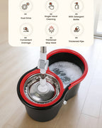 Spin Mop and Bucket Set with Wringer, 360° Dual-Drive Wringing System, 3 Microfiber Mop Heads for Hardwood Tile Marble Laminate Floor Cleaning