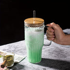 32oz Vintage Glass Cup with Handle Bamboo Lid and Straw | Borosilicate Sunflower Tumbler for Hot Cold Drinks Iced Coffee Juice