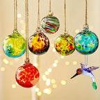 Hand-Blown Glass Ornament Gazing Balls Set of 6 Multicolor Hanging Witch Balls for Christmas Tree Window Garden Patio Holiday Home Decor Gift
