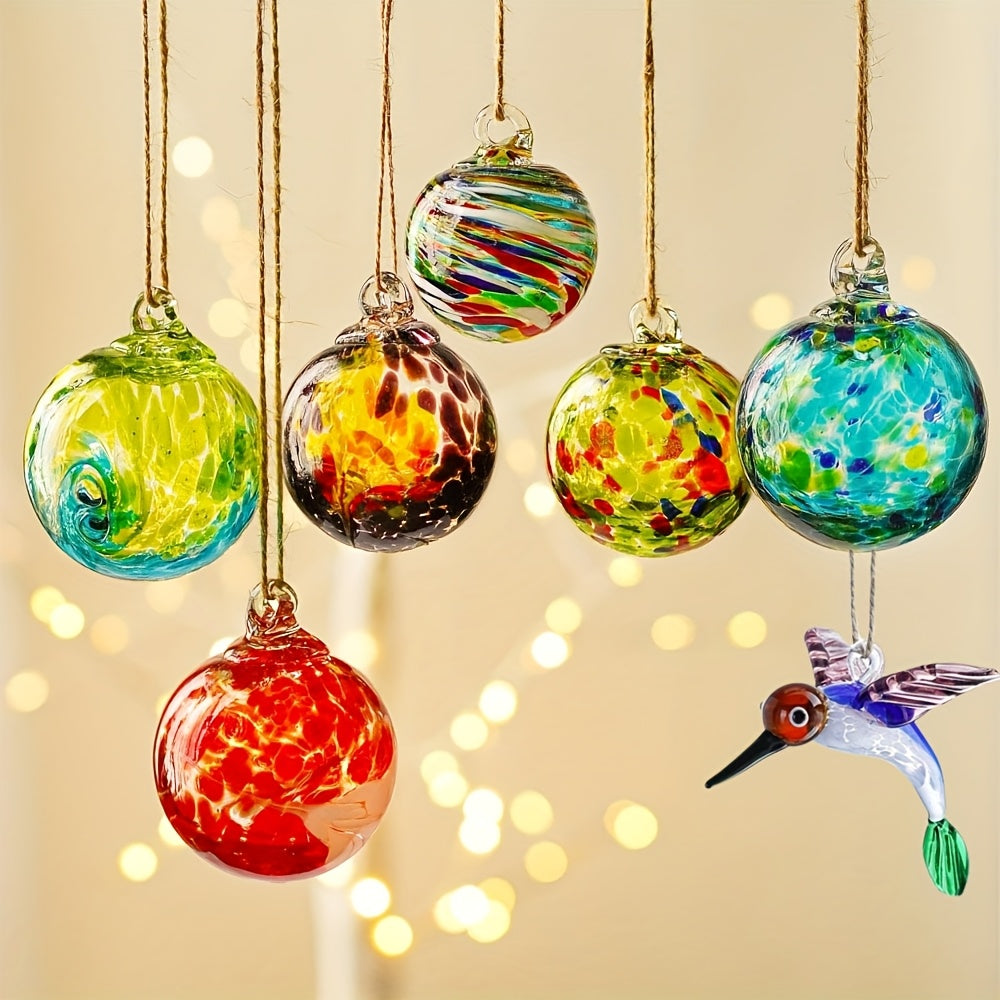 Hand-Blown Glass Ornament Gazing Balls Set of 6 Multicolor Hanging Witch Balls for Christmas Tree Window Garden Patio Holiday Home Decor Gift