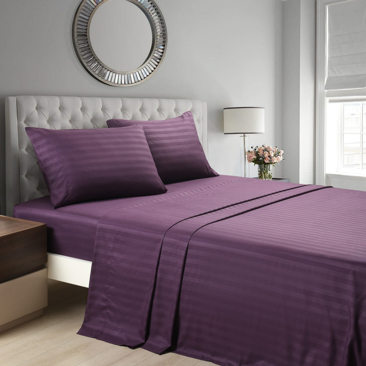 Striped Bed Sheet Set Extra Soft Breathable, Fade-Resistant Deep Pocket Fitted Sheets for Bedroom Guest Room Hotel – All Season 3/4 Piece (Flat Sheet, Fitted Sheet, Pillowcase)