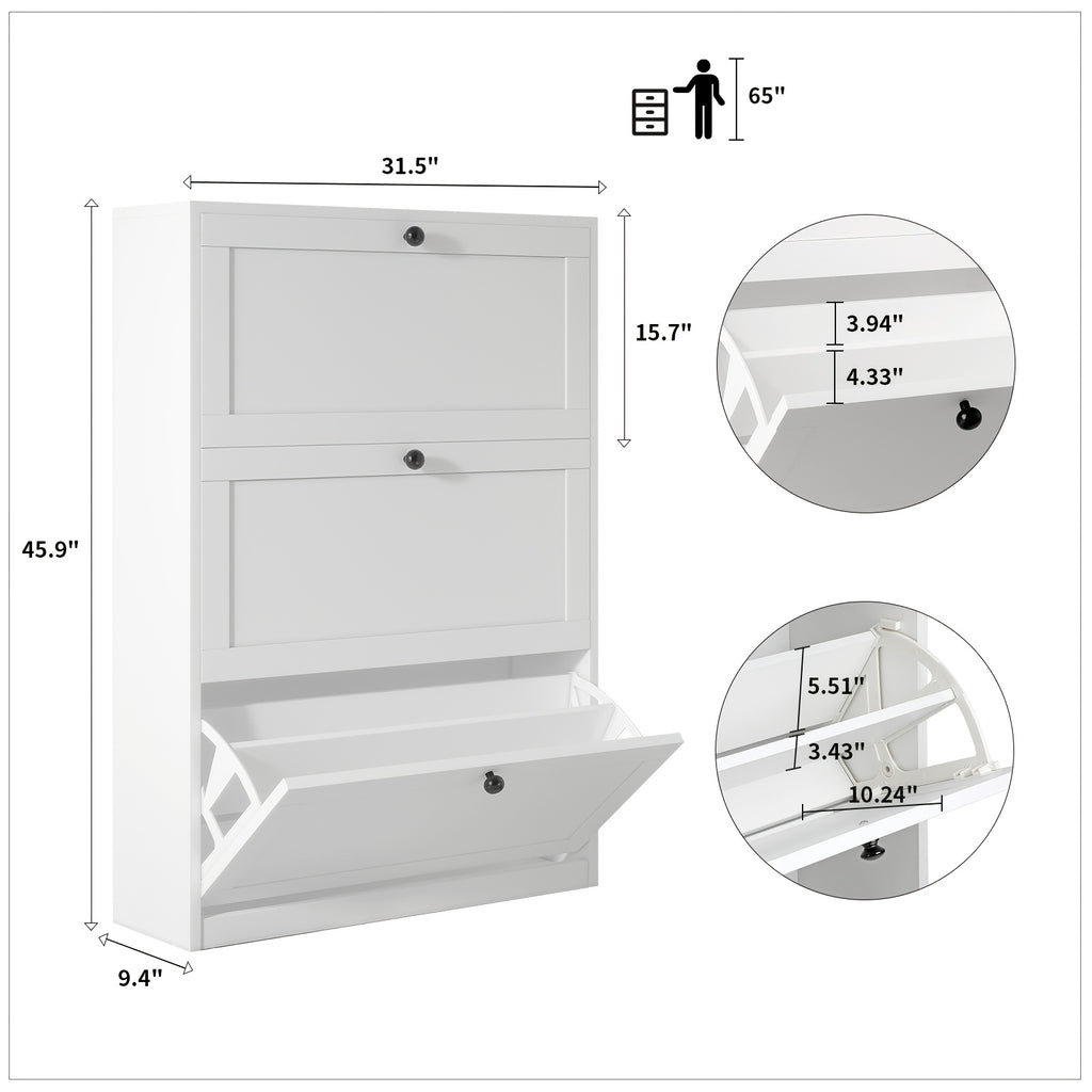 Flip Drawer Shoe Organizer Rack with 2 or 3 Drawers – Space-Saving Shoe Storage Cabinet for Entryway Hallway Bedroom, 3 Colors White Black Rustic Brown