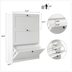 Flip Drawer Shoe Organizer Rack with 2 or 3 Drawers – Space-Saving Shoe Storage Cabinet for Entryway Hallway Bedroom, 3 Colors White Black Rustic Brown