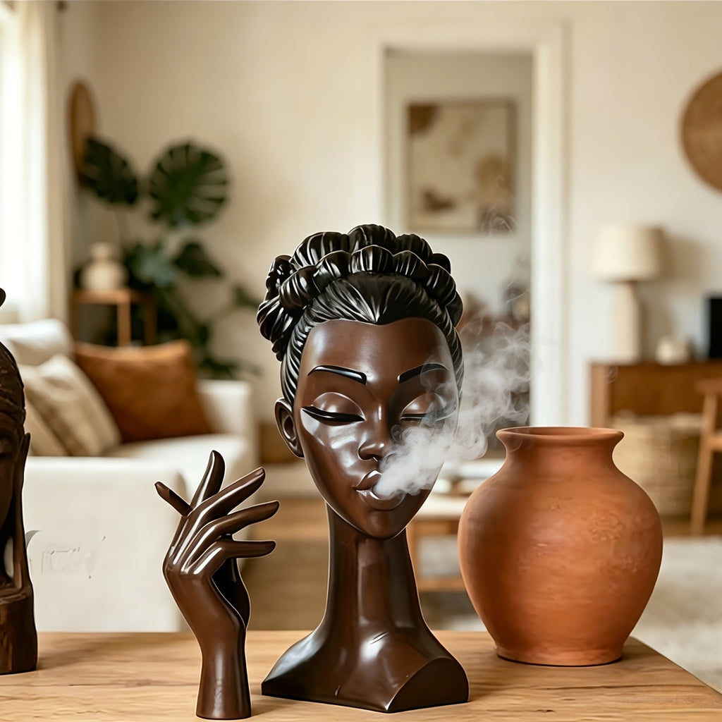 Black Resin Incense Burner Handcrafted Meditation Statue Art Deco Incense Holder Quiet Airflow Flameless Aromatherapy for Home Decor Yoga Room Relaxation Space Stress Relief Sleep Aid Holiday Gift