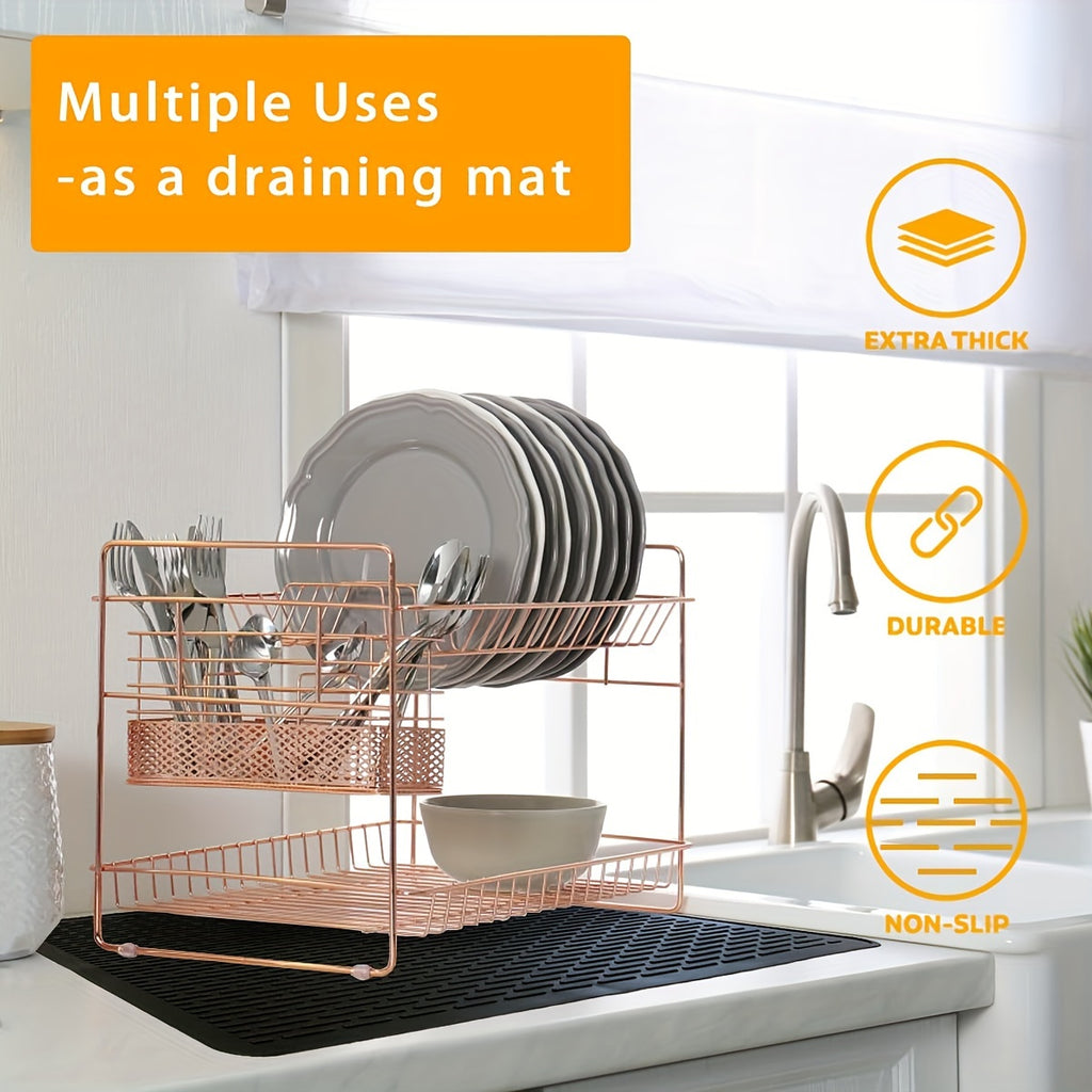 Silicone Stove Top Cover & Dish Drying Mat - 28x20 Inch, Heat Resistant to 450°F, Fits Electric & Glass Stovetops, Black