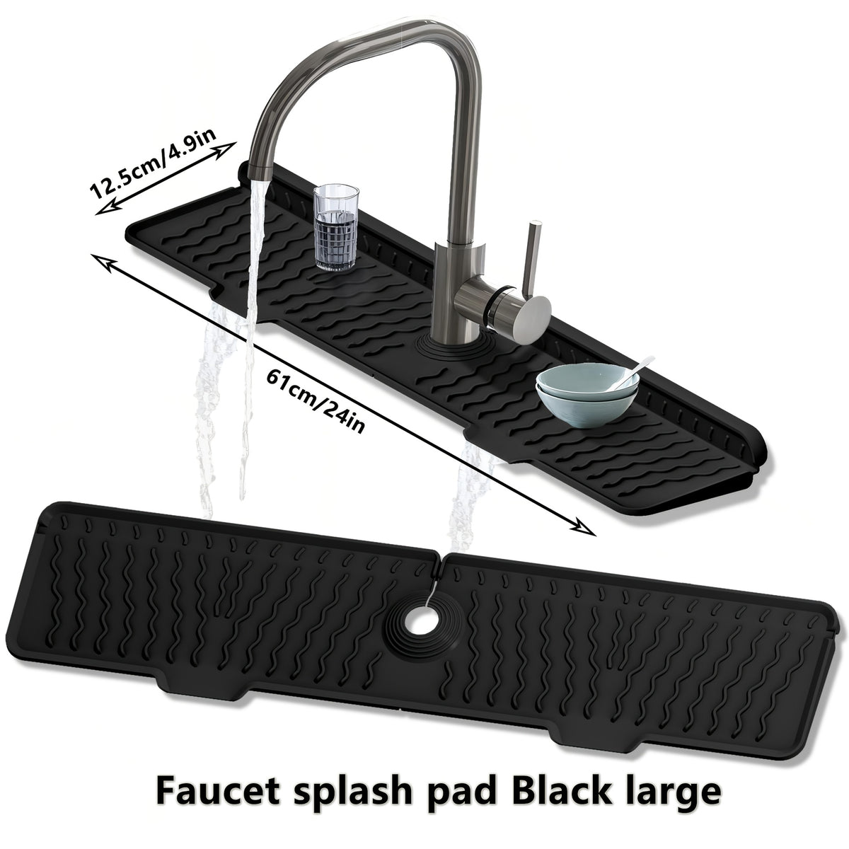 Silicone Sink Drying Mat & Faucet Splash Pad with Sponge Holder – Wave Pattern, 5° Drainage Slope, Heat-Resistant, 3 Sizes & 3 Colors for Kitchen & Bathroom Counter
