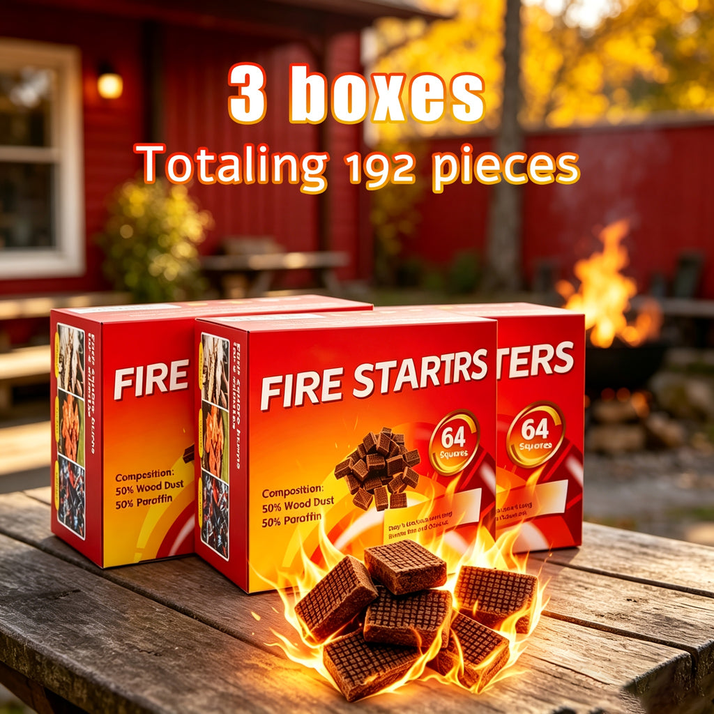 Fire Starter Blocks Odorless Safe Long Lasting for Fireplace Barbecue Camping Wood Stove Easy Light No Electricity Needed Indoor Outdoor 64pcs 192pcs