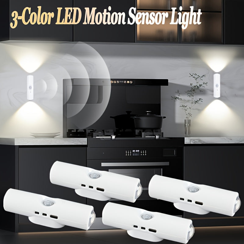 Motion Sensor LED Night Light Auto On Off Dimmable RGB 3 Color Temperatures USB Battery Powered for Bedroom Hallway Stairs 2 & 4 Pack
