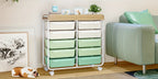 10-Tier Rolling Storage Cart with Drawers and Tabletop Portable Utility Organizer for Home Office Classroom Art Supplies Crafts Cosmetics Green White Rainbow