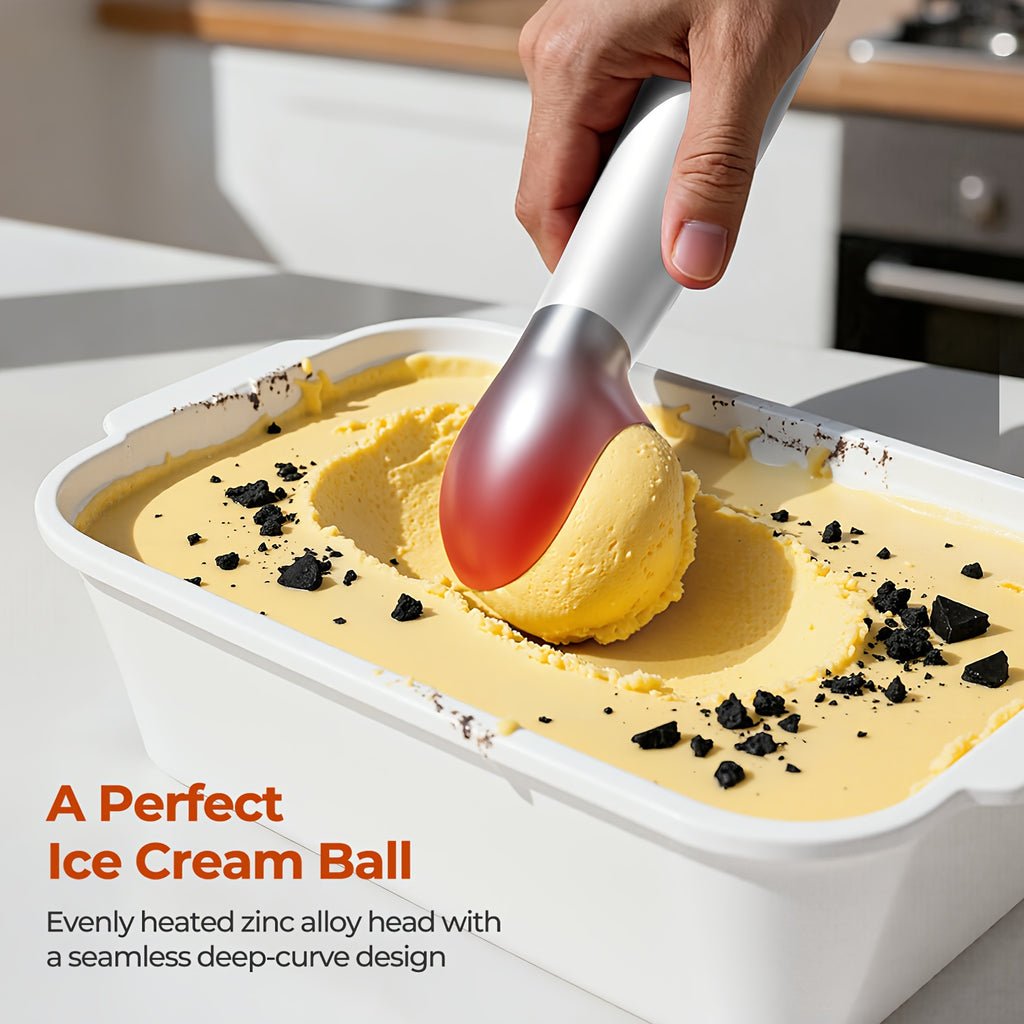 Electric Heated Ice Cream Scoop USB-C Rechargeable with 3 Temperature Settings - Self-Heating Ice Cream Scoop for Hard Ice Cream, IPX7 Waterproof, Ergonomic Zinc Alloy & Silicone, Ice Cream Lover Gift