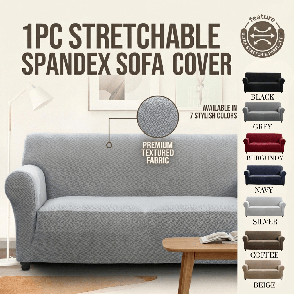 Elastic Stretch Sofa Cover Spandex – Non-Slip Couch Slipcover, Pet-Friendly, Machine Washable, All-Season, 7 Colors, 1/2/3 Seater, Living Room Bedroom Office Home Decor